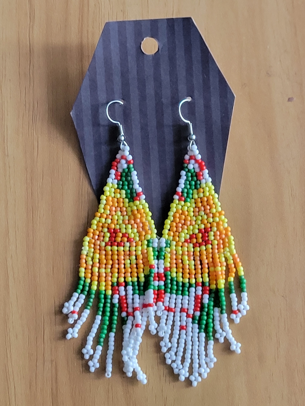 🖤NEW🖤 Handmade Beaded Fringe Earrings in Yellow, Green, White & Red